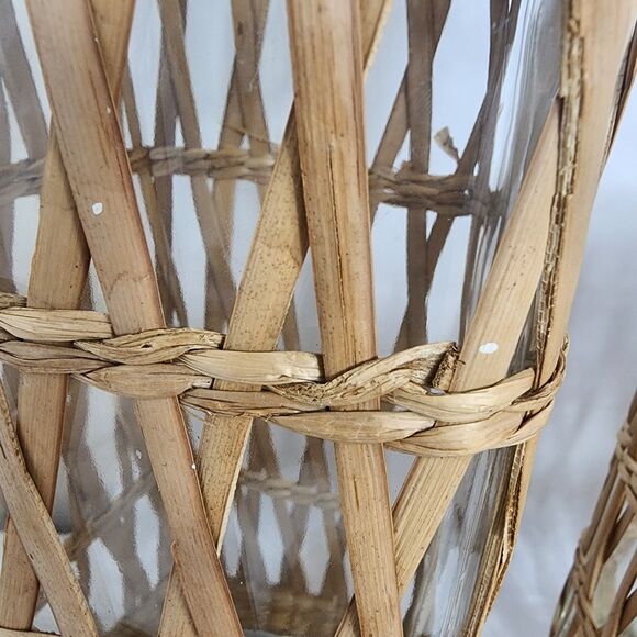 Lidded Seagrass Glass Wicker Boho Retro Square Storage Jar Vintage Set of 4 - Picture 10 of 14